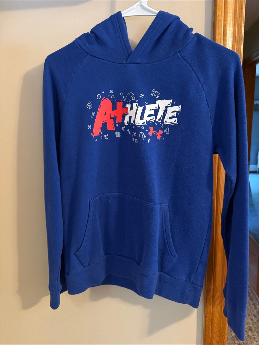 Under Armour Youth Royal Blue Hoodie with Red & White 'Athlete' Graphic